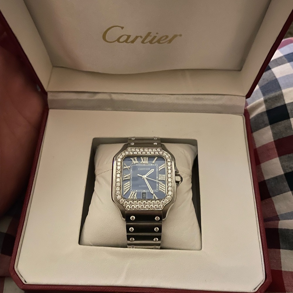 Cartier Silver and Blue Santos Watch